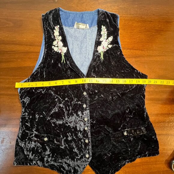 Vintage Boho Whimsigoth Velvet Rosette Granola Nature Denim Vest Whimsical Large - Picture 8 of 10